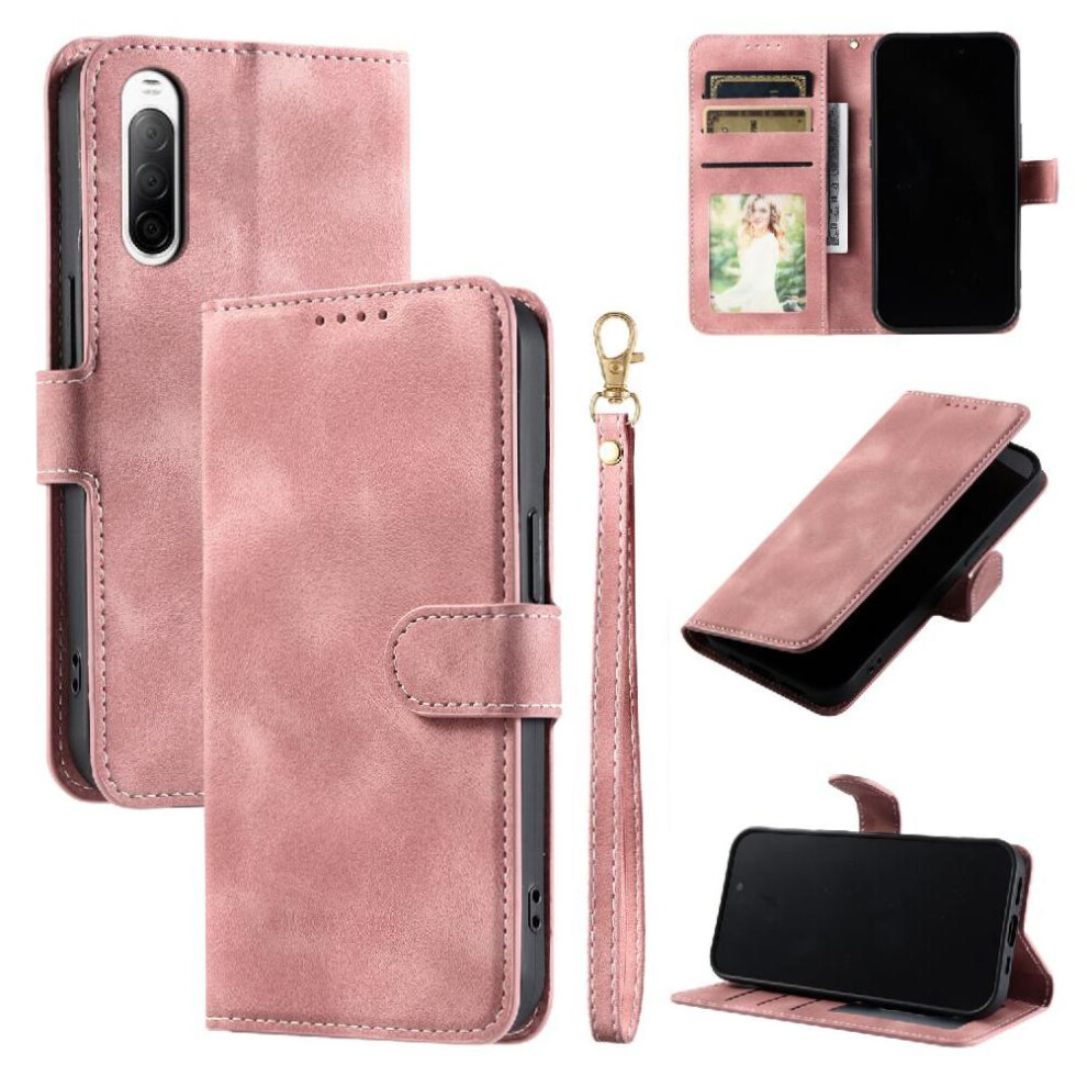 (Pink) Flip Case For Sony Xperia 10 Iii Wallet Card Slots Kickstand Wrist Strap Magnetic Pu Leather Pink 764563504923