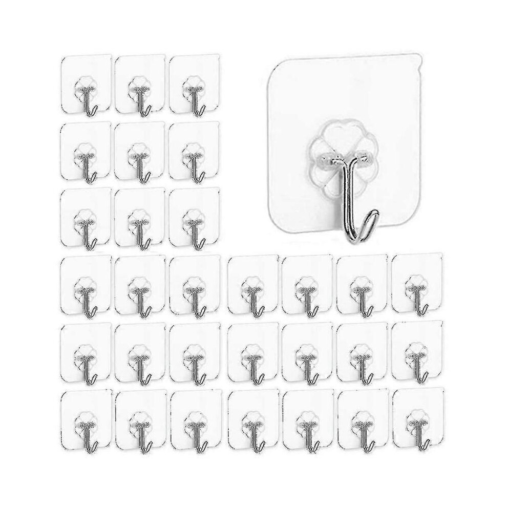 Self Adhesive Hooks, 30 Pack 22Lb(Max) Reusable Waterproof Anti-Skid Traceless Sticky Transparent Hook 5004229928645