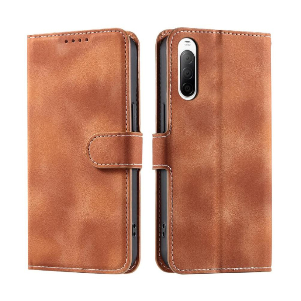 (Brown) Flip Case For Sony Xperia 10 Ii Magnetic Wallet Card Slots Pu Leather Kickstand Wrist Strap Brown 764563505029