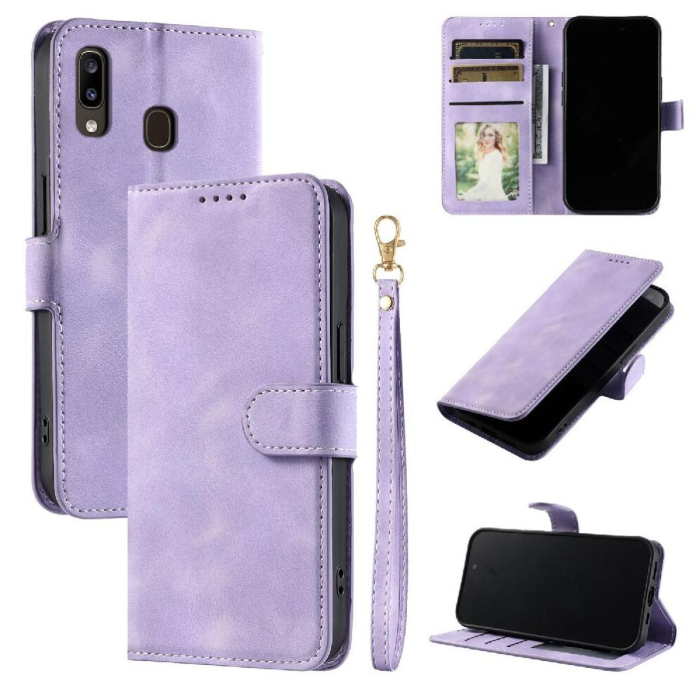(Purple) Flip Case For Samsung Galaxy A20e Wallet Card Slots Magnetic Pu Leather Kickstand Wrist Strap Purple 764563505159