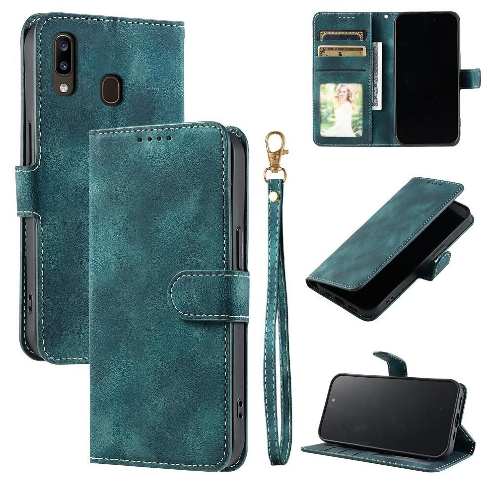 (Green) Flip Case For Samsung Galaxy A20e Wallet Card Slots Magnetic Pu Leather Kickstand Wrist Strap Green 764563505197