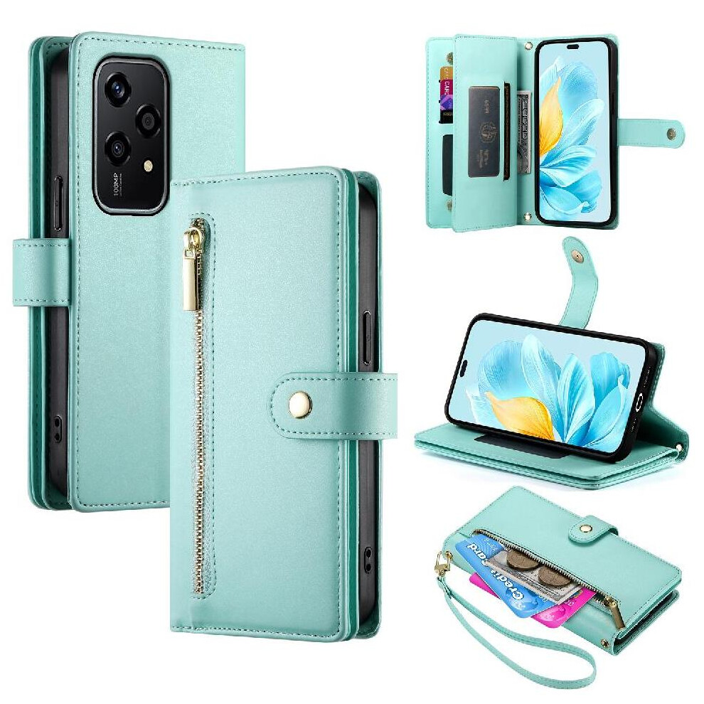 (Green) Flip Case For Honor 200 Lite Wallet Compartment Wrist Strap Kickstand Multifunctional Card Slots Green 764563505821