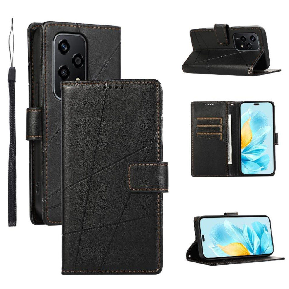 (Black) Flip Case For Honor 200 Lite Shock Absorbing Kickstand Shockproof Three Card Slots Black 764563505876