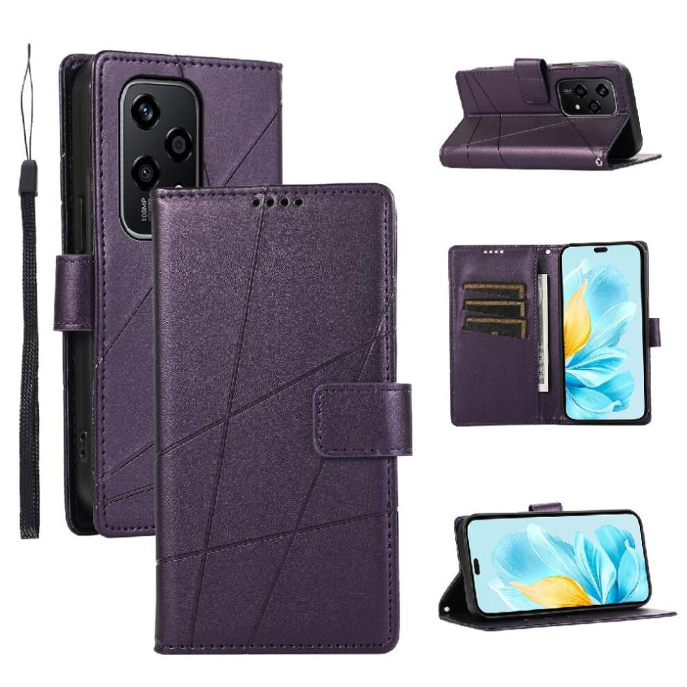 (Purple) Flip Case For Honor 200 Lite Shock Absorbing Kickstand Shockproof Three Card Slots Purple 764563505913