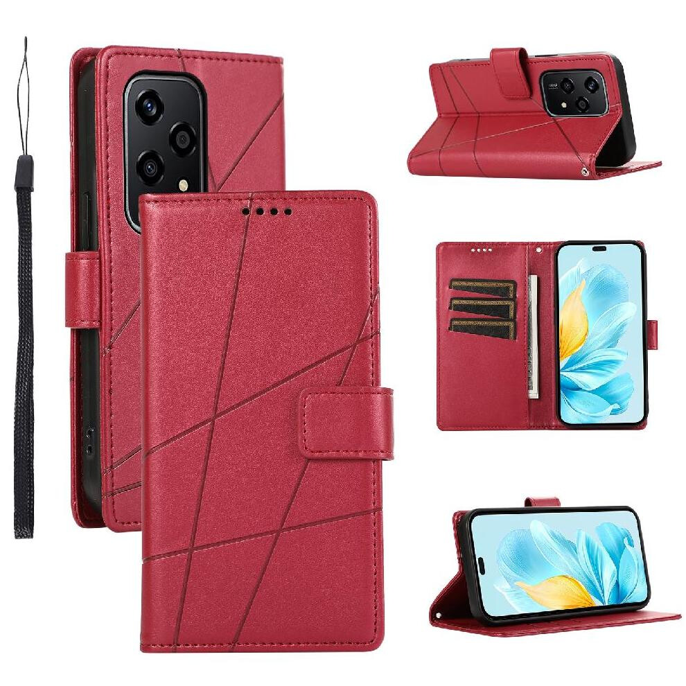 (Red) Flip Case For Honor 200 Lite Shock Absorbing Kickstand Shockproof Three Card Slots Red 764563505883