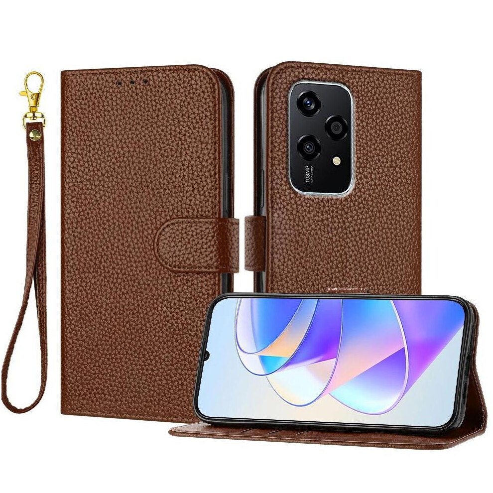 (Brown) Phone Case For Honor 200 Lite Card Slots Holder Litchi Pattern Pu Lether Wallet Flip Folio Brown 764563506194
