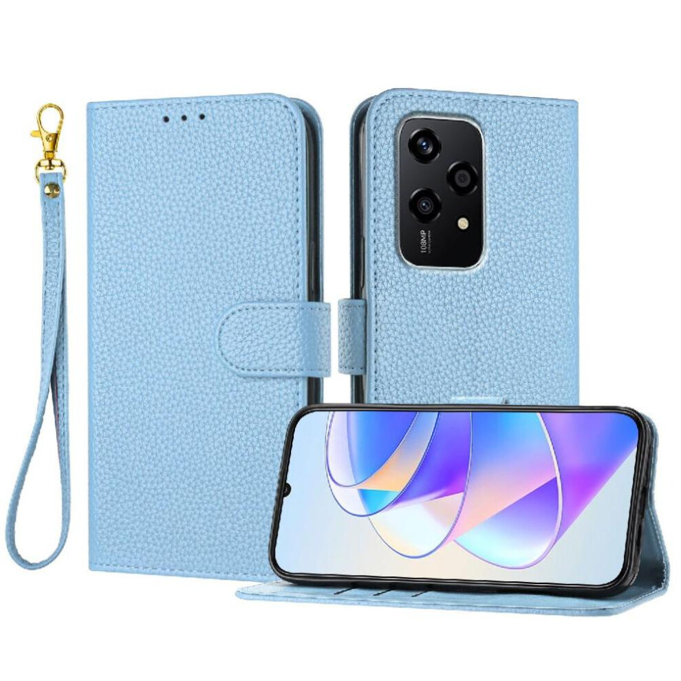 (Light ) Phone Case For Honor 200 Lite Card Slots Holder Litchi Pattern Pu Lether Wallet Flip Folio Blue 764563506217