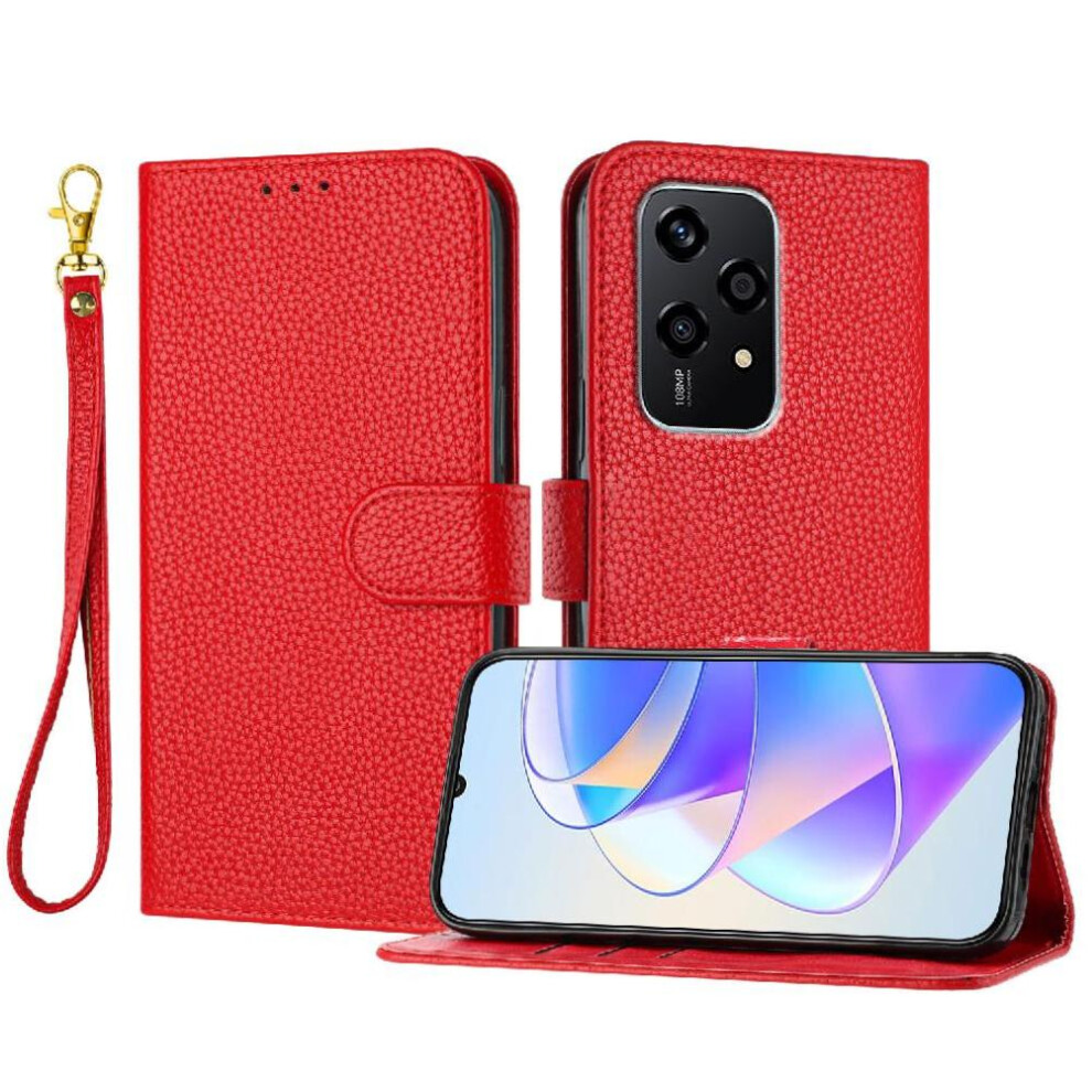 (Red) Phone Case For Honor 200 Lite Card Slots Holder Litchi Pattern Pu Lether Wallet Flip Folio Red 764563506163