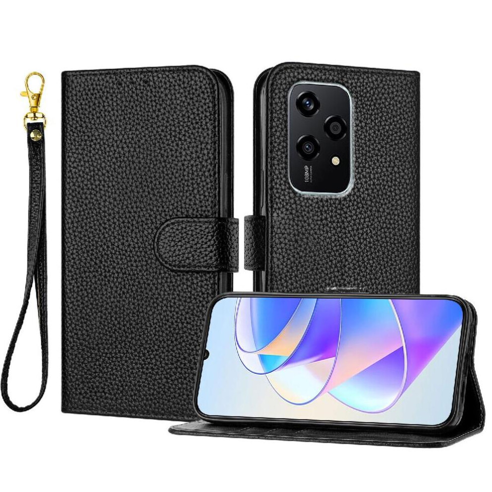(Black) Phone Case For Honor 200 Lite Card Slots Holder Litchi Pattern Pu Lether Wallet Flip Folio Black 764563506200