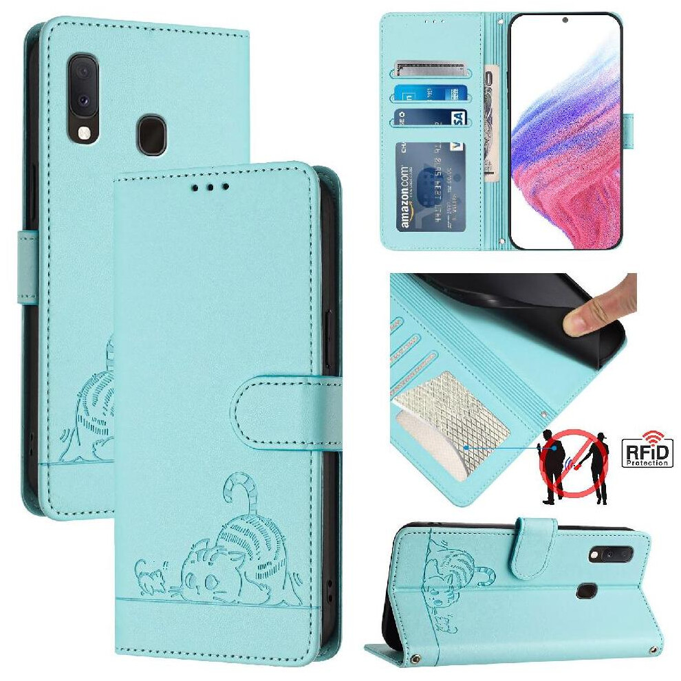(Green) Case For Samsung Galaxy A20e/A10e Card Slot Holder Kickstand Wallet Flip Cover Cat Rfid Green 764563506293