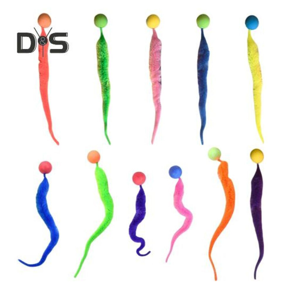 (as the picture, A) Interactive Bouncy Ball with Tail Colorful Fuzzy Worm Bouncy Ball Cat Toy Rainbow Worm Cat Chasing Toy for Indoor Cats