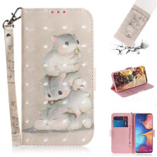 (C5 ) 3d Painted Protective Case for Samsung Galaxy A20e Wallet Card Slots Magnetic Closure Lanyard Pu Leather