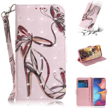 (C6) 3d Painted Protective Case for Samsung Galaxy A20e Wallet Card Slots Magnetic Closure Lanyard Pu Leather