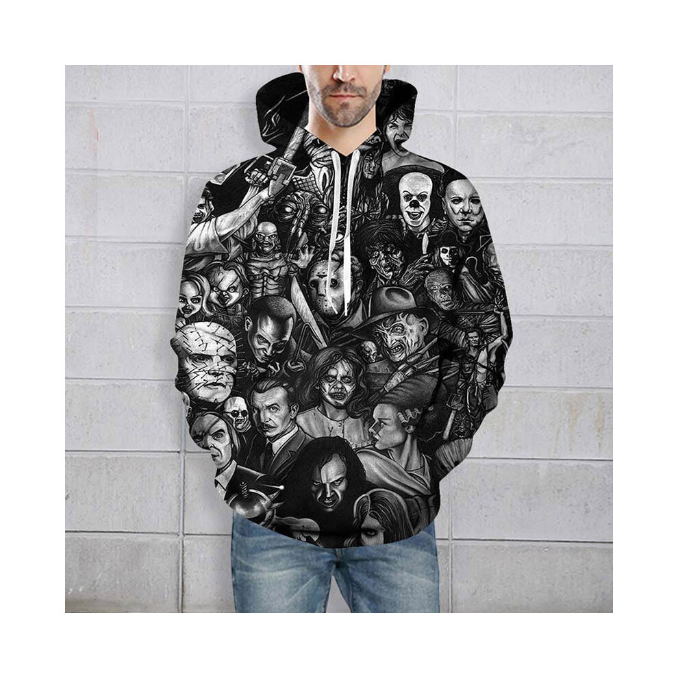 (Black,M)Sweat à capuche imprimé 3D homme femme sweat veste manteau pull crâne top