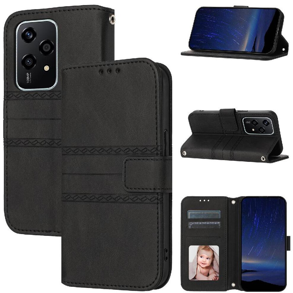 (Black) Flip Case For Honor 200 Lite Magnetic Closure Shockproof Protective Kickstand Wallet Case Pu Leather Black 764563506699