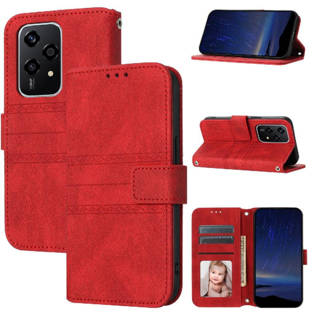 (Red) Flip Case For Honor 200 Lite Magnetic Closure Shockproof Protective Kickstand Wallet Case Pu Leather Red 764563506651