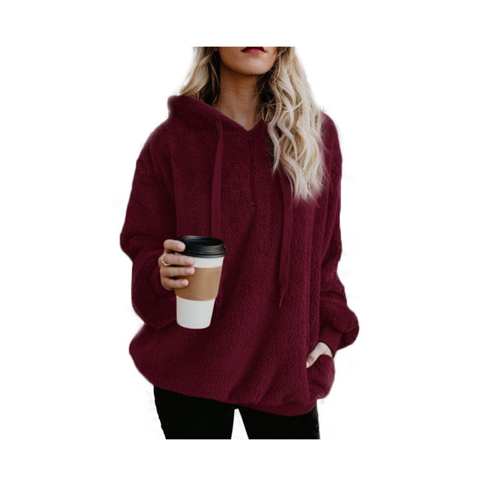 (Red Wine,XL)Sweat à capuche femme hiver chaud fourrure moelleuse pull manteau pull hauts capuche