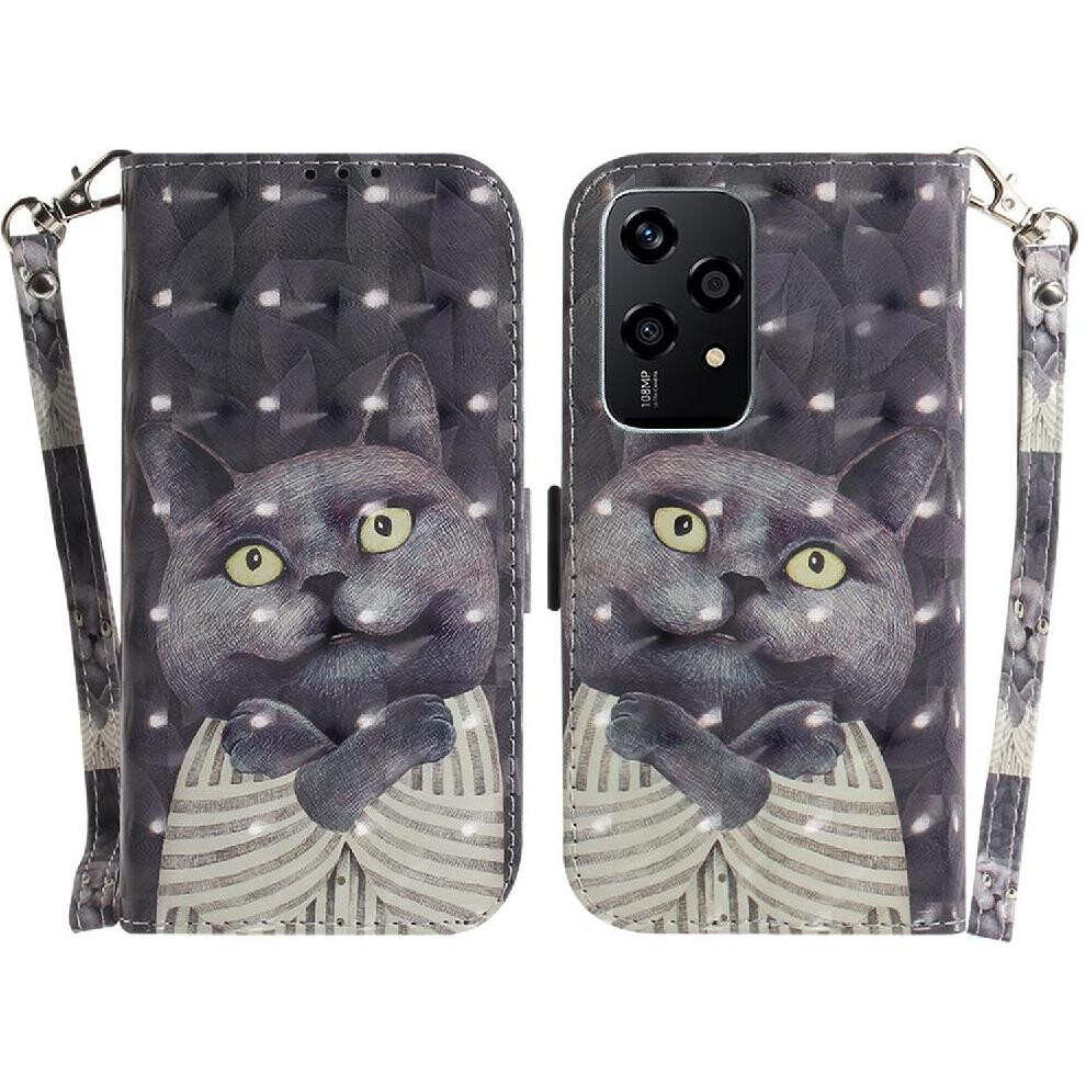 (C2) 3D Painted Protective Case For Honor 200 Lite Magnetic Closure Lanyard Pu Leather Wallet Card Slots 764563506712