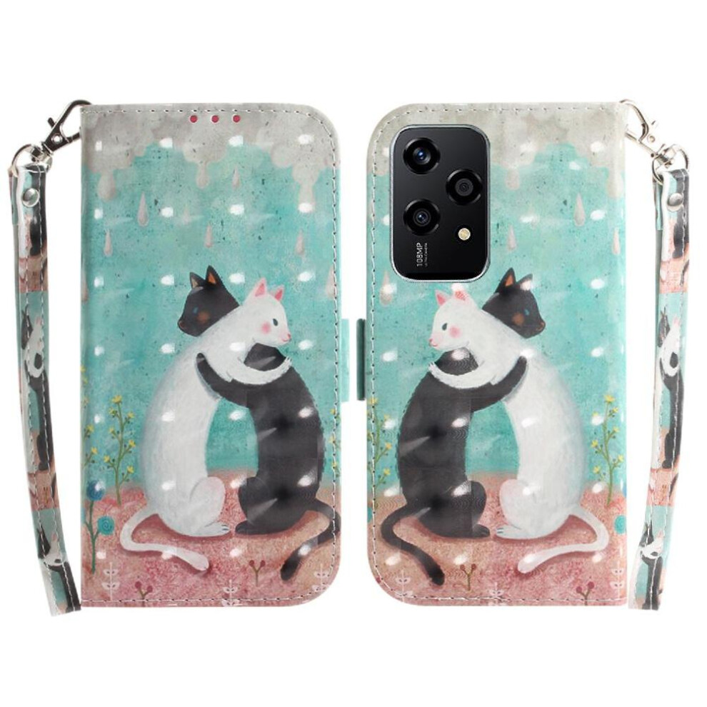 (C9 ) 3D Painted Protective Case For Honor 200 Lite Magnetic Closure Lanyard Pu Leather Wallet Card Slots 764563506781