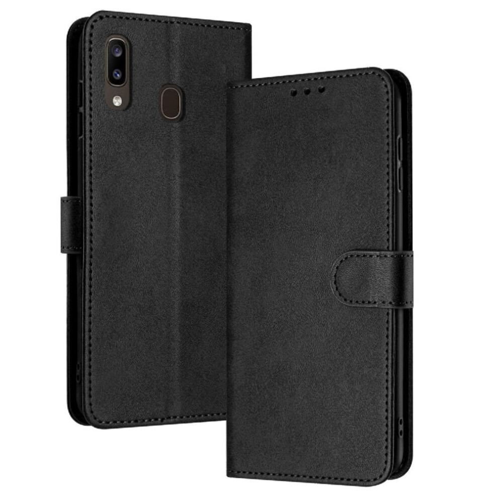 (Black) Flip Case For Samsung Galaxy A20e/A10e With Card Slot Pure Colour Pu Leather Kickstand With Buckle Black 764563507092