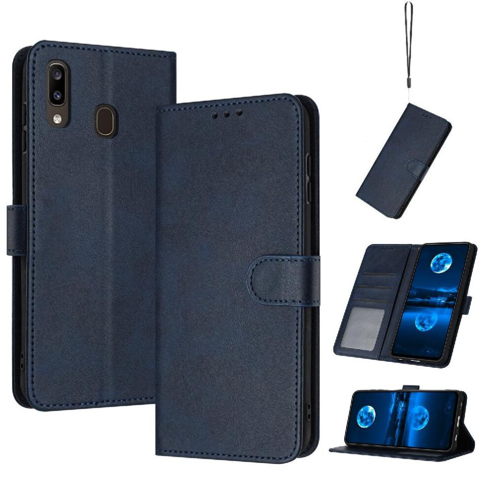 (Blue) Flip Case For Samsung Galaxy A20e/A10e With Card Slot Pure Colour Pu Leather Kickstand With Buckle Blue 764563507108