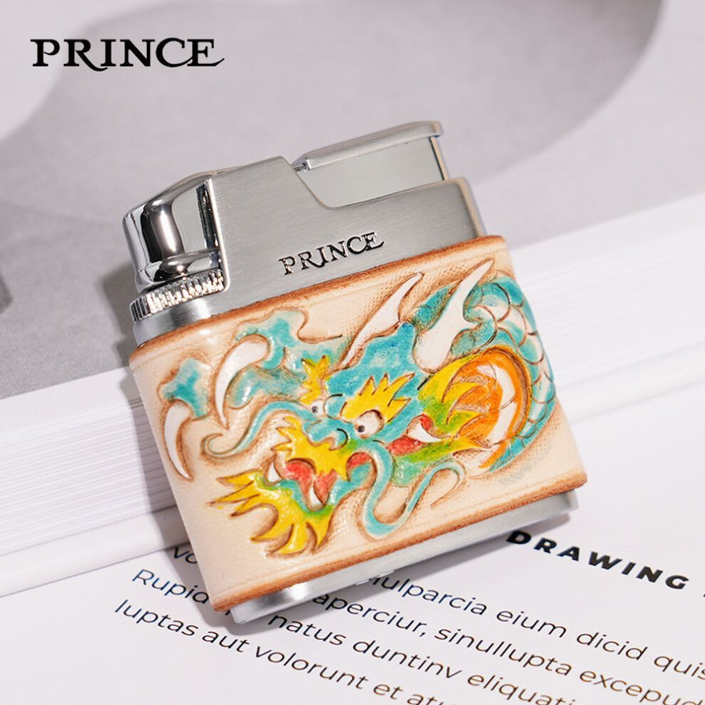 Yeuligo (Dragon Carving Painted Leath) Prince Lighter New Qinglong National Fashion Genuine Leather Carving Kowtow Vintage Lighter For Boyfriend