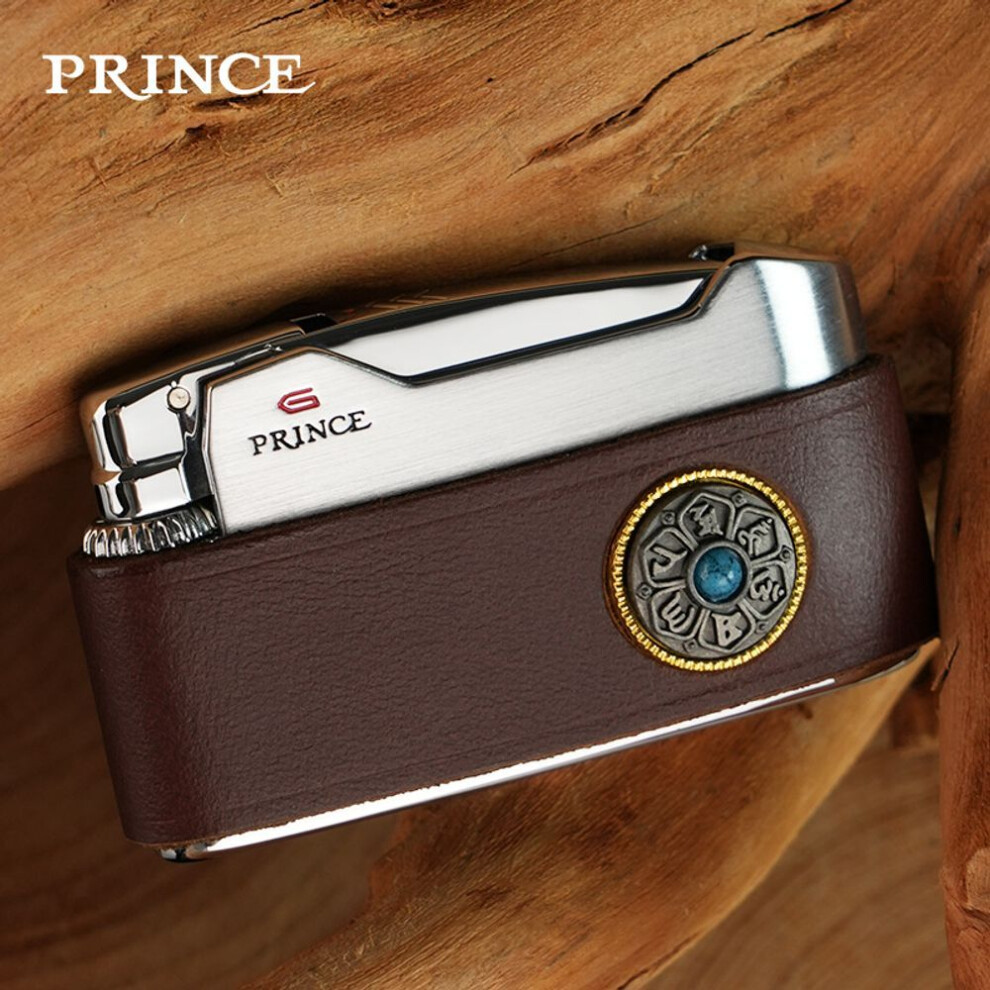 Yeuligo (Brown Six Words Zhenyan 88E) Prince Lighter Personality Vintage Six Word Mantra Turntable Creative Genuine Leather Personality High-End Birthday Gift
