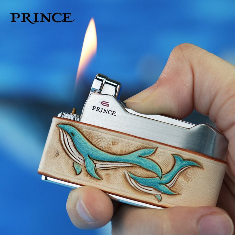 Yeuligo Blue (88E D7010 Whale) Prince Lighter Inflatable Vintage Grinding Wheel Kowtow Whale Carving Painted Personalized Gift Creative Gift