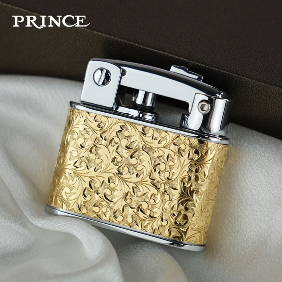 Yeuligo Golden (Gd3 1805 Tang Grass D) The Prince Lighter Is A Retro And Unique Gift. It Features A Grinding Wheel Ejection Ignition And A Deeply Carved Tang