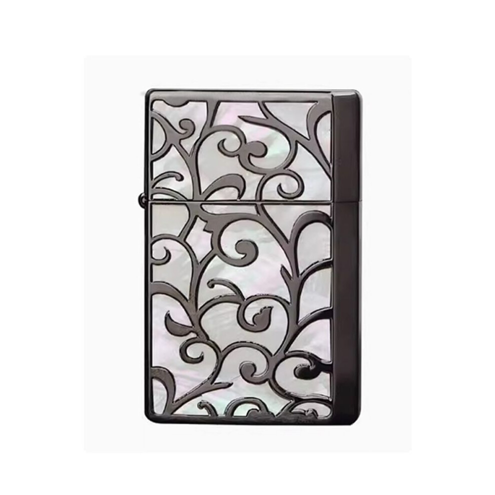 Yeuligo Silver/White (Karakusa Bn Tan) Prince Kerosene Lighter Color Shell Inlaid Compass Windproof Long Endurance Free Gifts For Boys