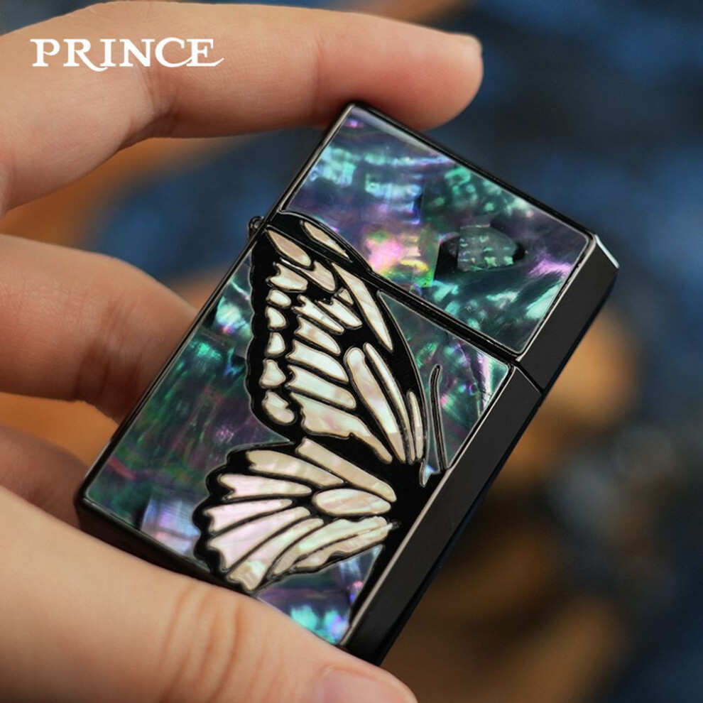 Yeuligo White (Gtcx Double Sided But) Prince Kerosene Lighter Color Shell Inlaid Compass Windproof Long Endurance Free Gifts For Boys