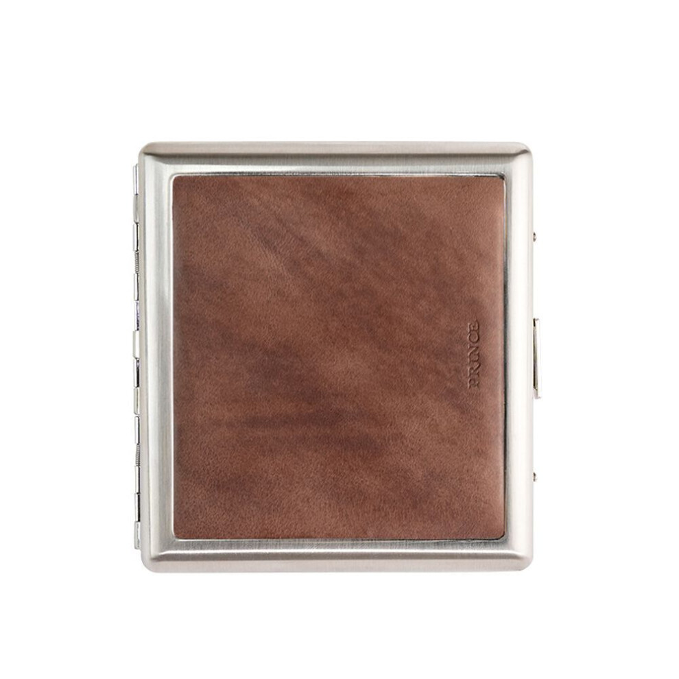 Yeuligo Brown (Fog 20 Coarse Smoke) Prince Genuine Leather High-End Metal Cigarette Box Creative Male And Female Portable Cigarette Holder 12 Thick Cigarette