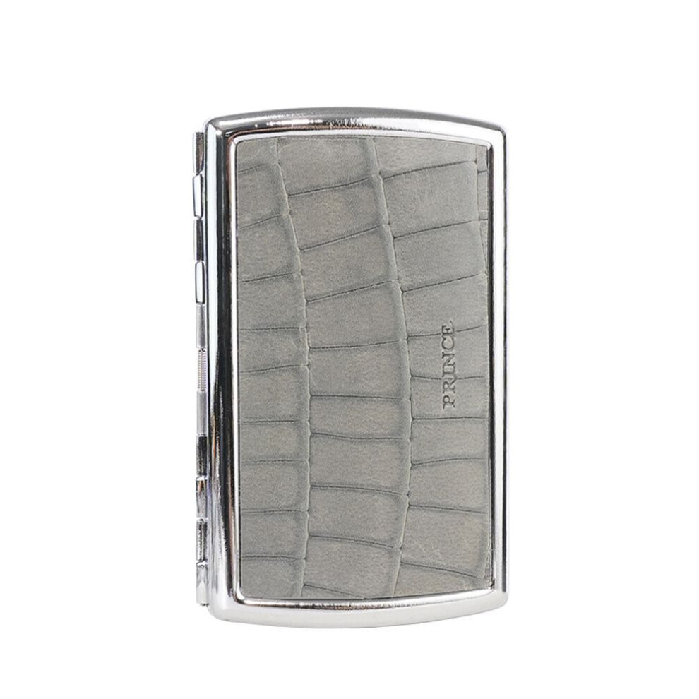 Yeuligo Gray ( Crocodile Pattern 12 Co) Prince Genuine Leather High-End Metal Cigarette Box Creative Male And Female Portable Cigarette Holder 12 Thick Cigaret