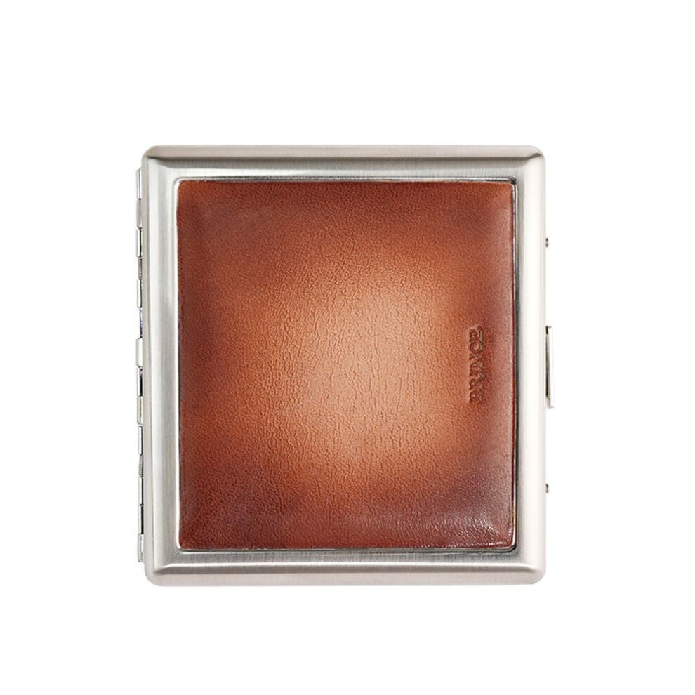 Yeuligo Light/Brown ( 20 Coarse Cigare) Prince Genuine Leather High-End Metal Cigarette Box Creative Male And Female Portable Cigarette Holder 12 Thick Cigaret
