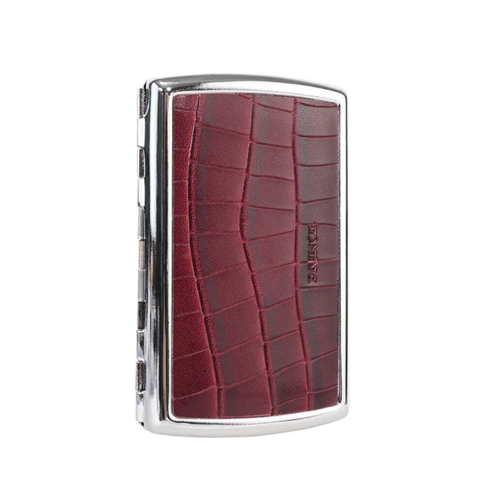 Yeuligo Red ( Crocodile Pattern 12 Thi) Prince Genuine Leather High-End Metal Cigarette Box Men's And Women's Portable Cigarette Holder 20 Thick Cigarette Prot