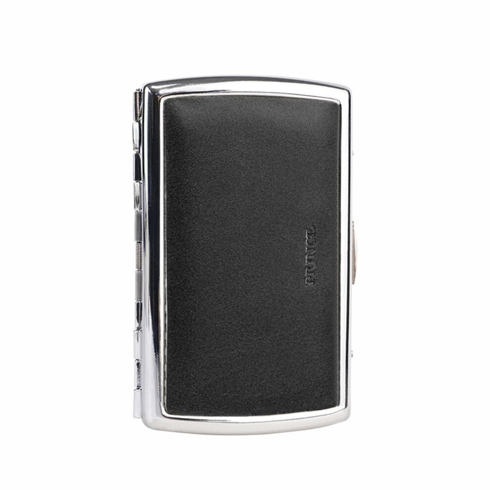 Yeuligo Black ( 12 Coarse Cigarettes) Prince Genuine Leather High-End Metal Cigarette Box Men's And Women's Portable Cigarette Holder 20 Thick Cigarette Protec