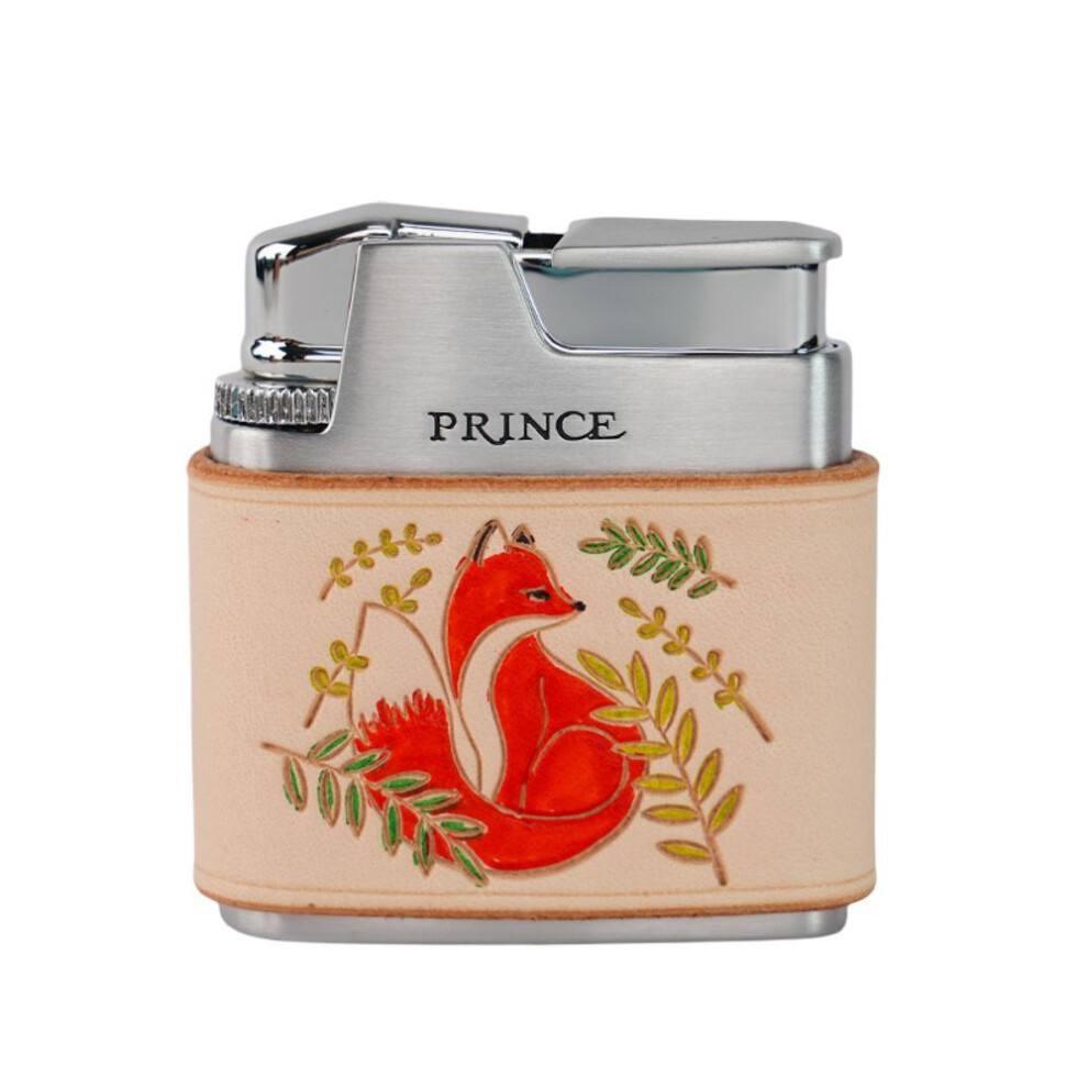 Yeuligo (Fox Beige Leather Gift Box) Prince Of Japan Lighter Genuine Goods Inflatable Grinding Wheel Lighter Kowtow Genuine Leather Retro Gift For Boyfriend