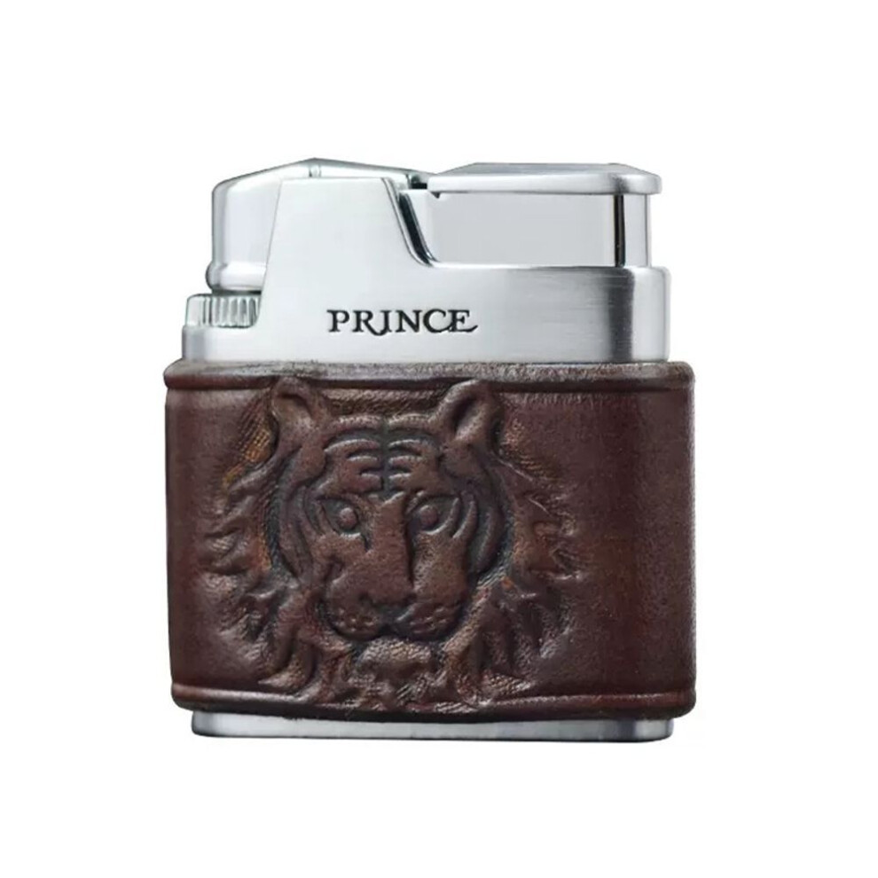 Yeuligo (Leather Carved Tiger Head Gi) Prince Lighter Grinding Wheel Kowtow Retro Inflatable Open Flame Lettering Gift For Boyfriend