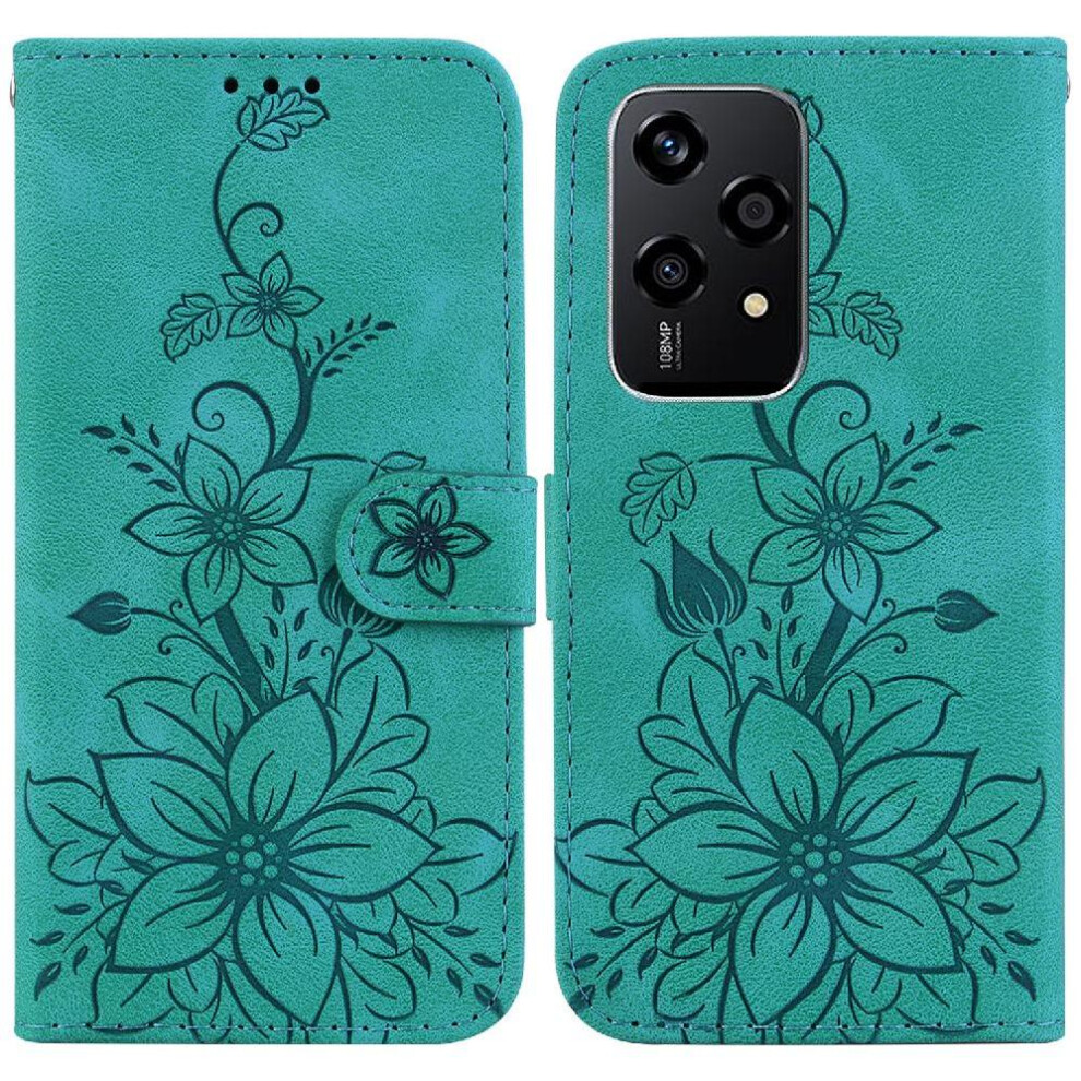 (Green) Flip Case For Honor 200 Lite Kickstand Magnetic Card Holder Embossed Lily Wallet Green 764563508976