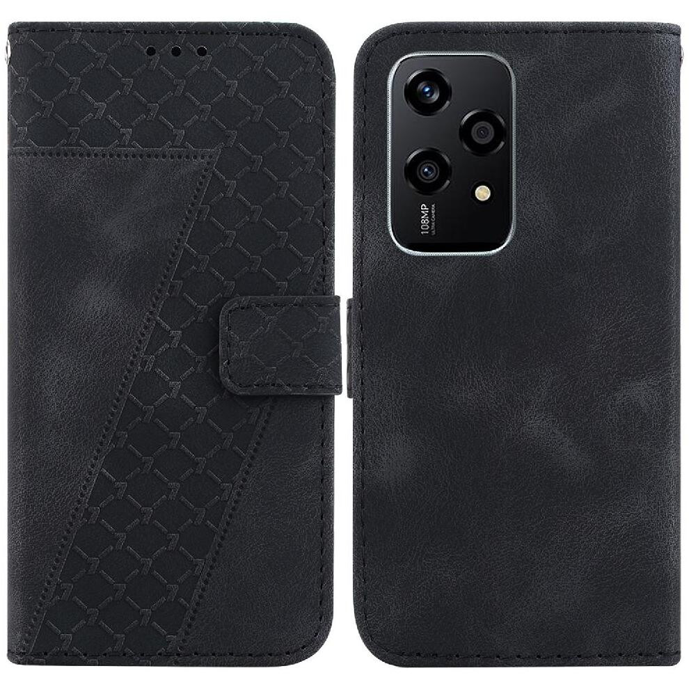 (Black) Phone Case For Honor 200 Lite Pu Leather Card Slot Function Embossed Pattern Flip Folio Cover Wallet Black 764563509089