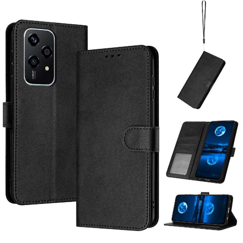 (Black) Flip Case For Honor 200 Lite Pu Leather With Buckle Kickstand Pure Colour With Card Slot Black 764563509171