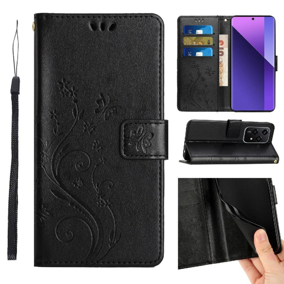 (Black) Flip Case For Honor 200 Lite Pu Leather Magnetic Closure Wrist Strap Card Holder Kickstand Black 764563509300
