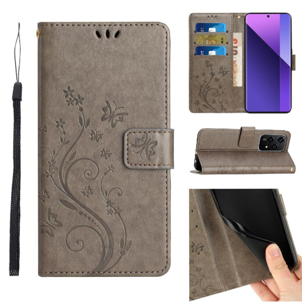 ( ) Flip Case For Honor 200 Lite Pu Leather Magnetic Closure Wrist Strap Card Holder Kickstand Gray 764563509287
