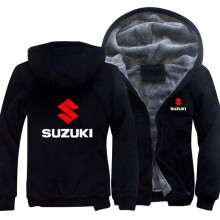 (Black,M)Suzuki Unisex Invierno Polar Grueso Sudadera con Capucha Cálida Cremallera Chaqueta Abrigo