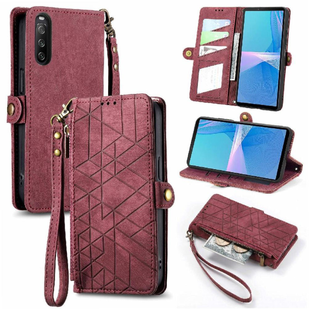 (Red) Flip Case For Sony Xperia 10 Iii Shockproof Leather Case Flip Cover Wallet Simple Business Red 764563509843