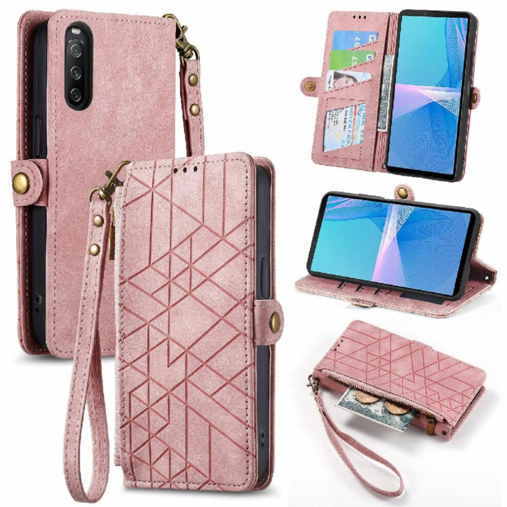 (Pink) Flip Case For Sony Xperia 10 Iii Shockproof Leather Case Flip Cover Wallet Simple Business Pink 764563509829