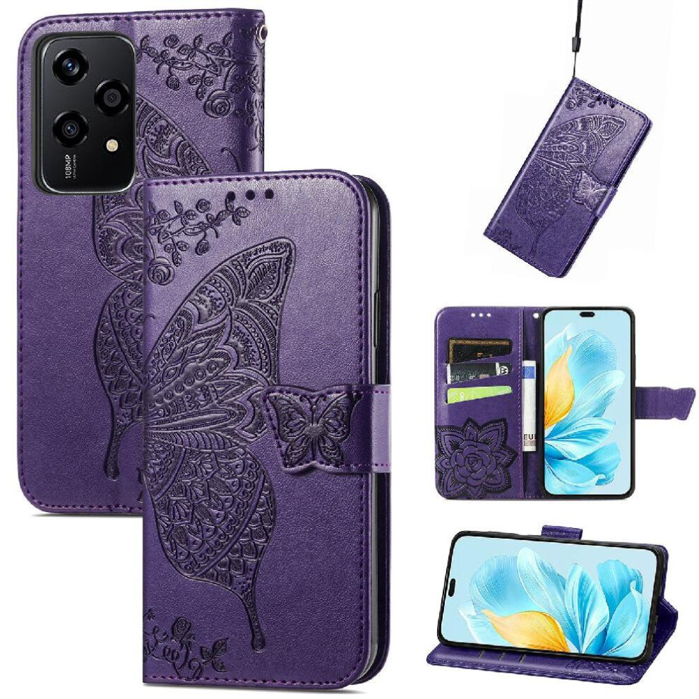 ( Violet) Flip Case For Honor 200 Lite Wing Business Multi-Color Wallet Butterfly Dark 764563509966