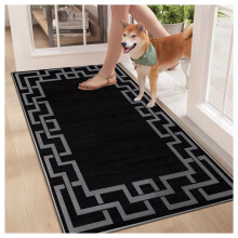 (60cm x 110cm (2ft x 3ft 7")- Large Door/Bath Mat, Black Grey) Non Slip Modern Rugs Area Carpet Runner Door Mats