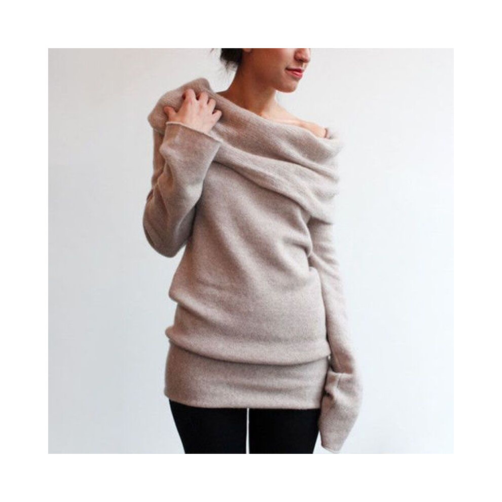 (Khaki,Tag L=US S)Sweat-shirts femme épaules dénudées pull hiver chaud pull hauts manteaux