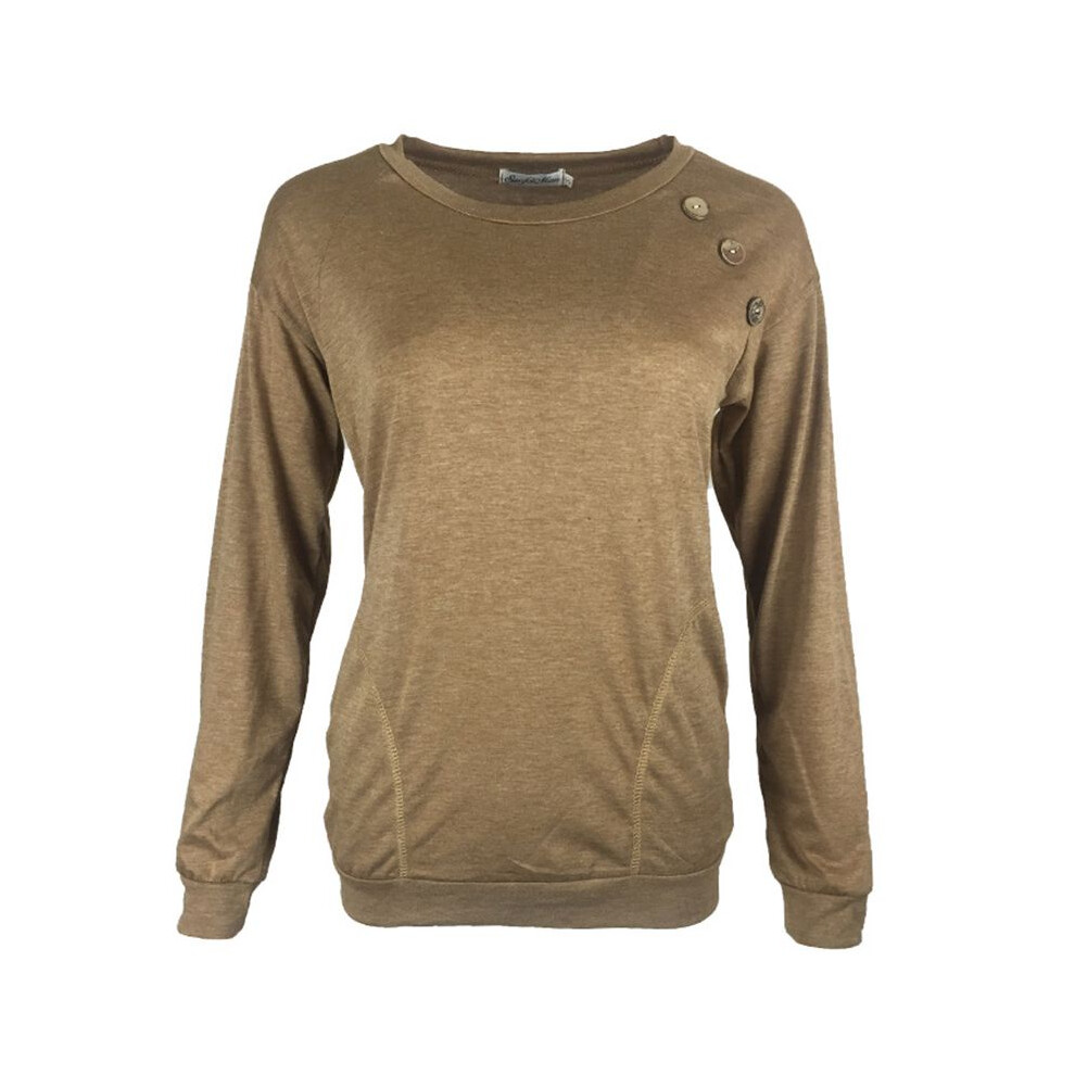 (Coffee,2XL)Pull décontracté à manches longues pour femme pull bouton sweat pull hauts